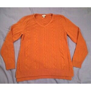 Talbots Sweater Top Blouse Orange Petite Small Embroidered Cable Knit Light